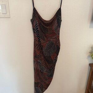 Chic Asymmetrical Black and Red Leaf Dress